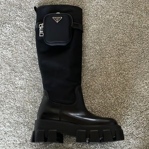 100% Authentic Prada Monolith Zip-pocket Nylon Riding Boots